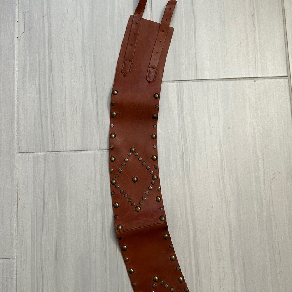 Arden B Brown Leather Belt with Gold Studs - Picture 15 of 16